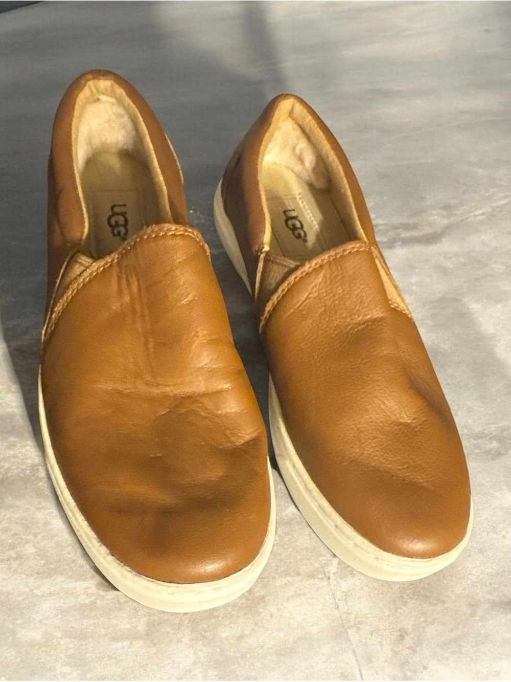 UGG Women Tan Leather Slip-On Loafers